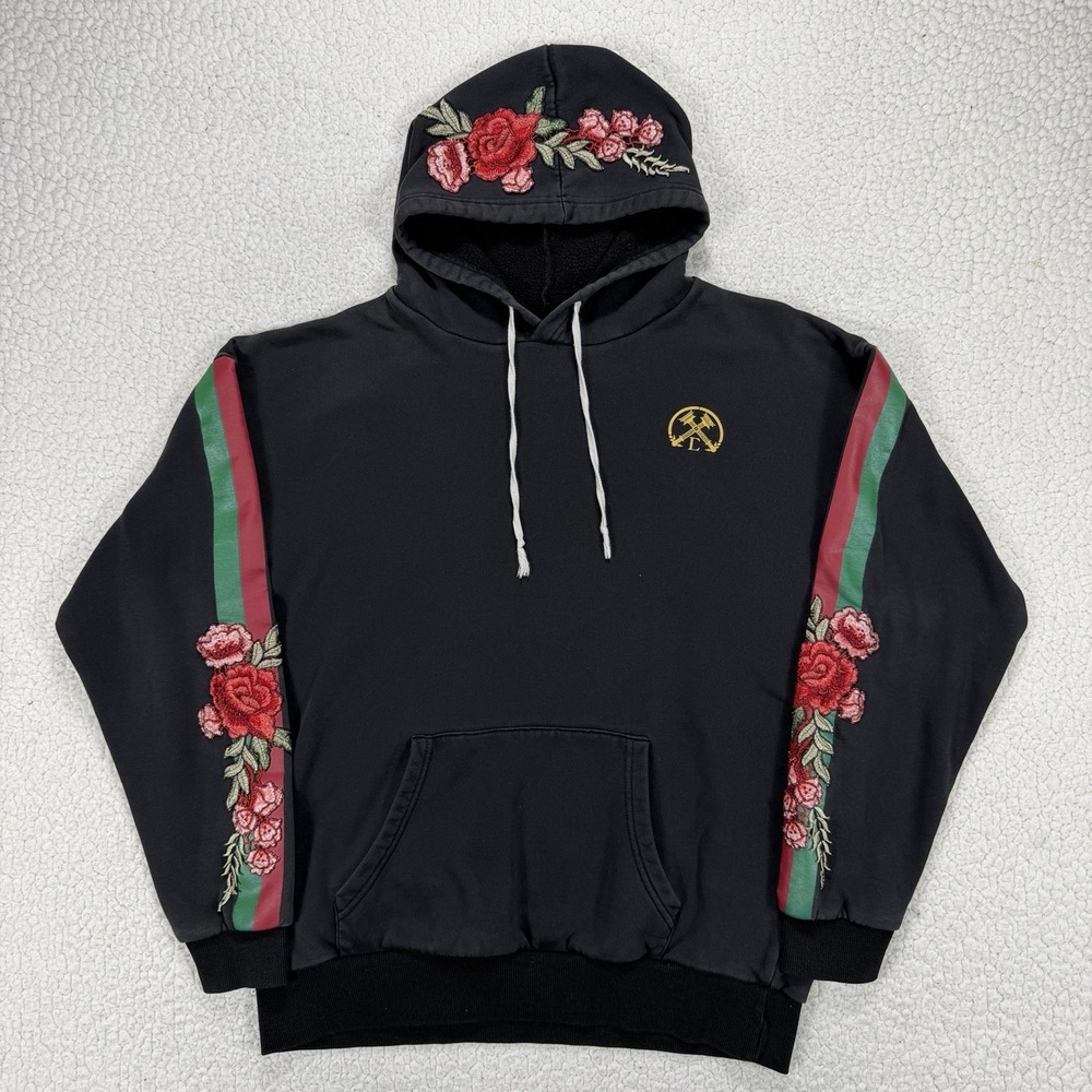 Civil Regime Hoodie Sweatshirt Mens L Streetwear Embroidered Roses Skater Y2K